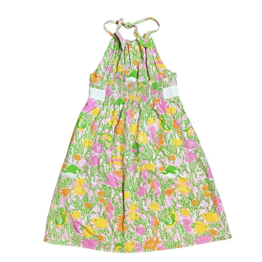 Lilly Pulitzer Halter Dress Girls Size 8 Fish Sea Pink Green Yellow Resort Beach